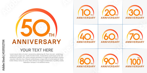 set of anniversary with orange color and swoosh can be use for celebration event