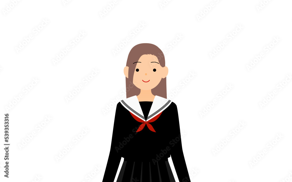 セーラー服を着た女子生徒、まっすぐ立つ セーラー服を着た女子生徒、まっすぐ立つ