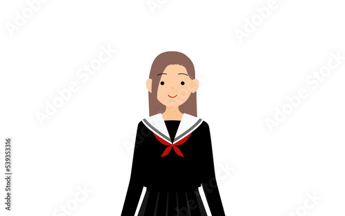 セーラー服を着た女子生徒、まっすぐ立つ