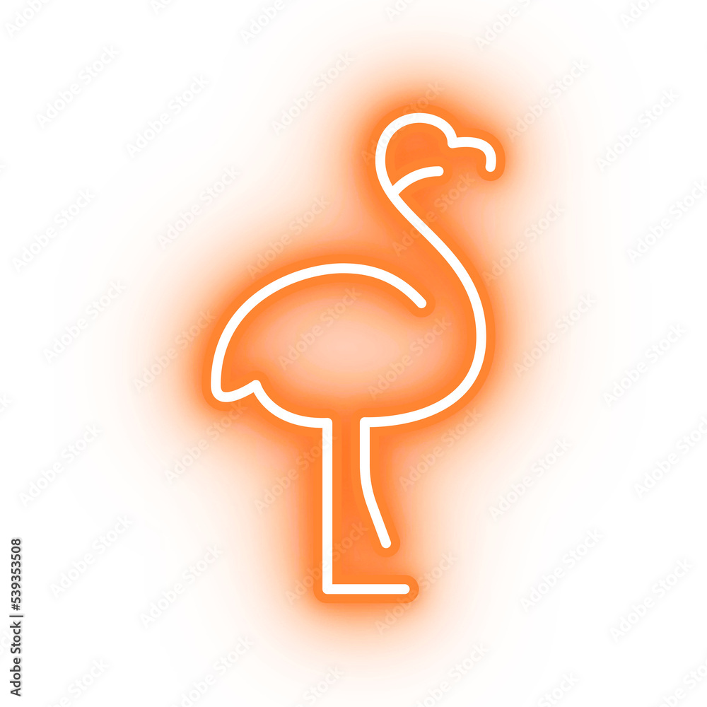 Fototapeta premium Neon orange flamingo icon, flamingo illustration on transparent background