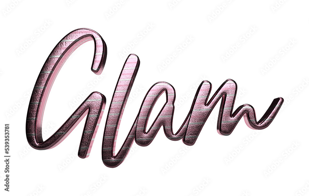 Isolated Rose Gold Metallic Word Glam for Elite Class Fashion Industry, 3D Caption for Advertising Campaign. Isolated Rose Gold Metallic Word Glam for Elite Class Fashion Industry, 3D Caption for Advertising Campaign.