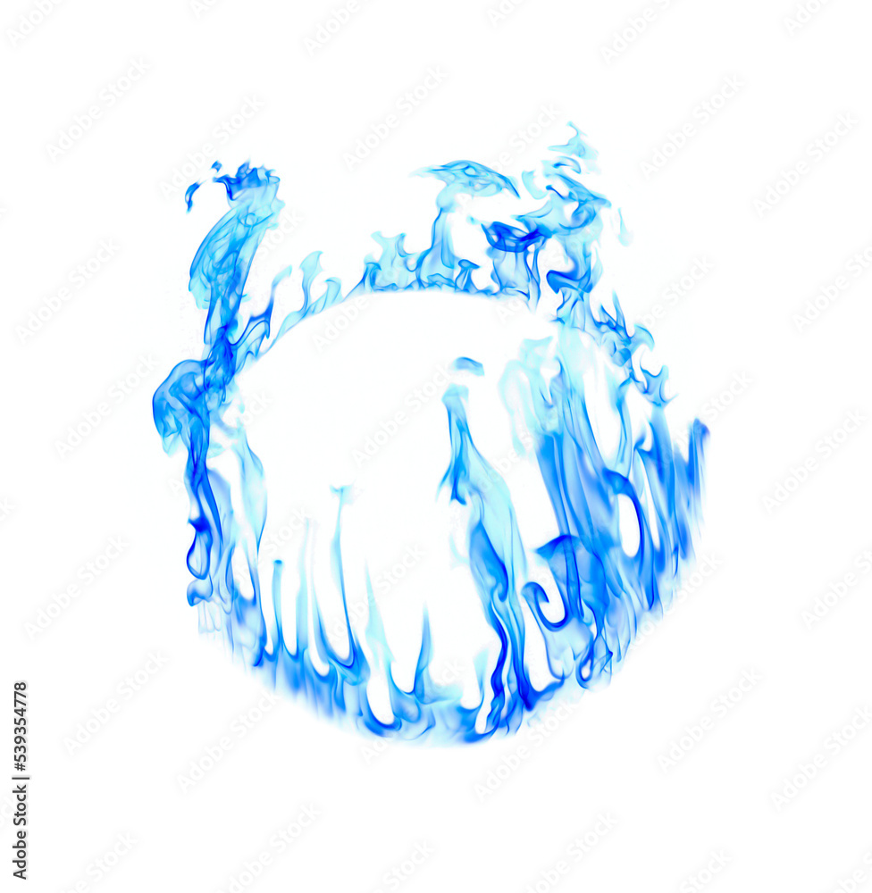 Blue fire smoke ring isolated on white background. Stock Photo Adobe