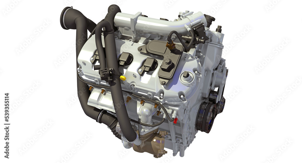 V8 Engine 3D rendering on white background V8 Engine 3D rendering on white background