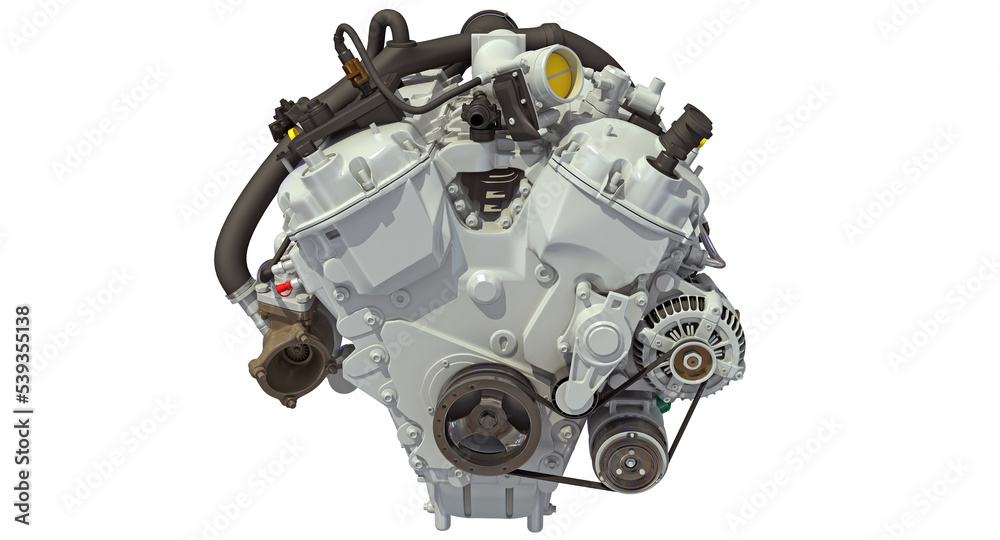 V8 Engine 3D rendering on white background V8 Engine 3D rendering on white background