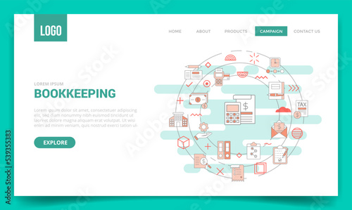 bookkeeping concept with circle icon for website template or landing page homepage
