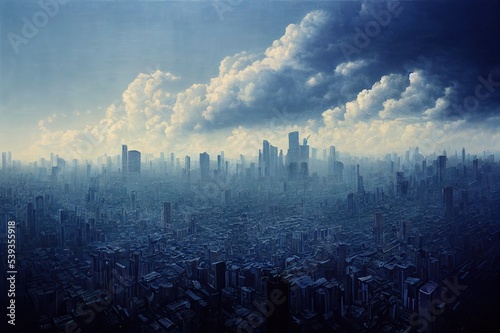 cityscape and skyline of chongqing in cloud sky on view from empty floor