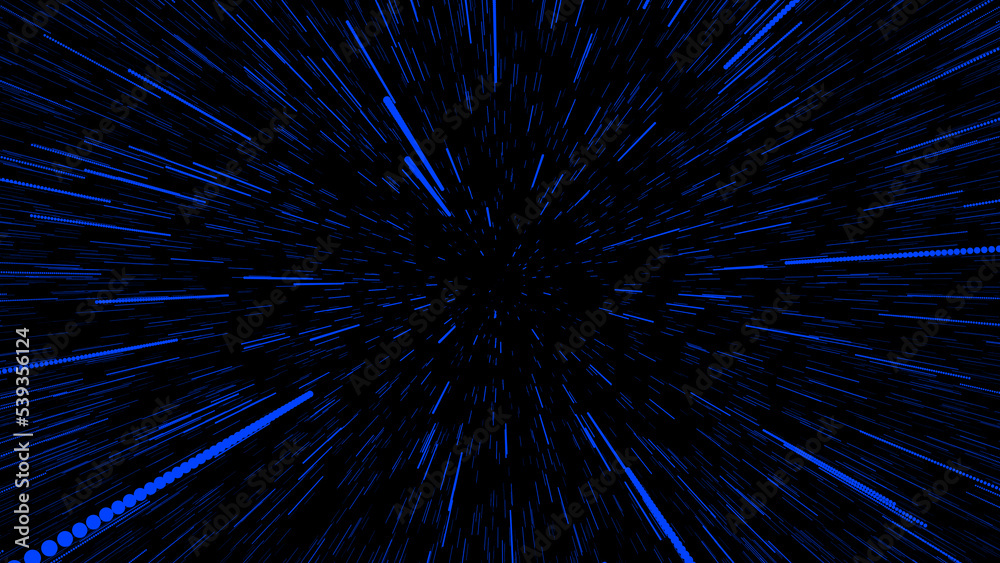 Fototapeta premium Space hyper-lapse or Space Jump or Hyperspace Jump stars. 3d rendering time travel, traveling through stars with the speed of light through a black hole in a space tunnel.