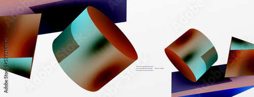 Vector 3d abstract background. Shapes 3d triangle and cylinder. Trendy techno business template for wallpaper, banner, background or landing