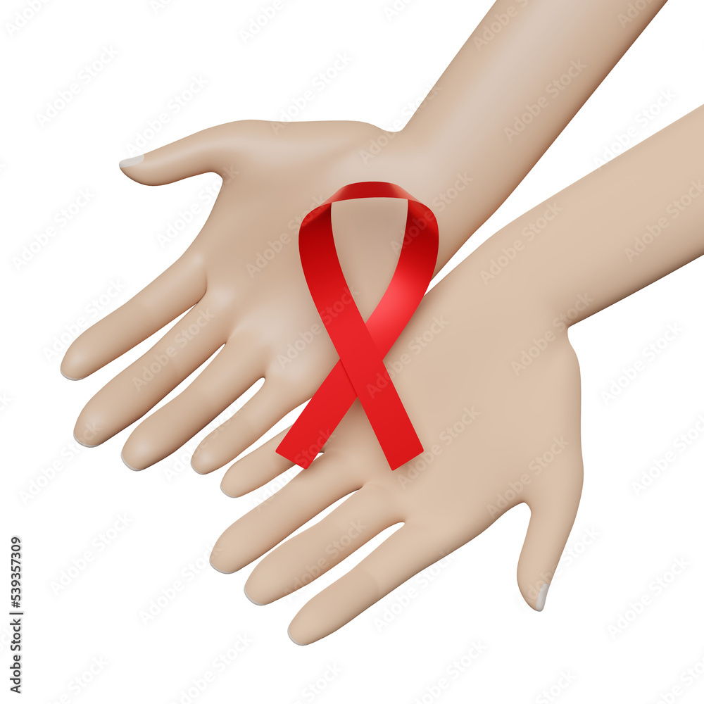 cartoon hands holding red ribbon with isolated. world AIDS day with hiv ...