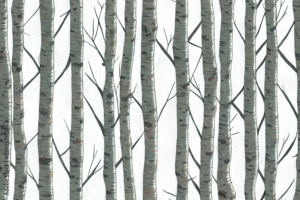 Birch trees with branches, watercolor seamless pattern. Forest ...