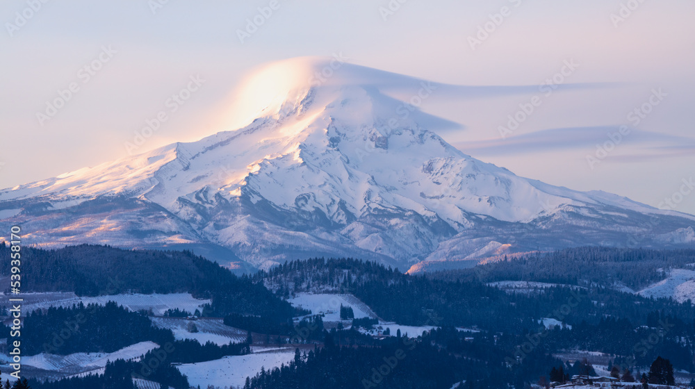 Mount Hood covered in snow 