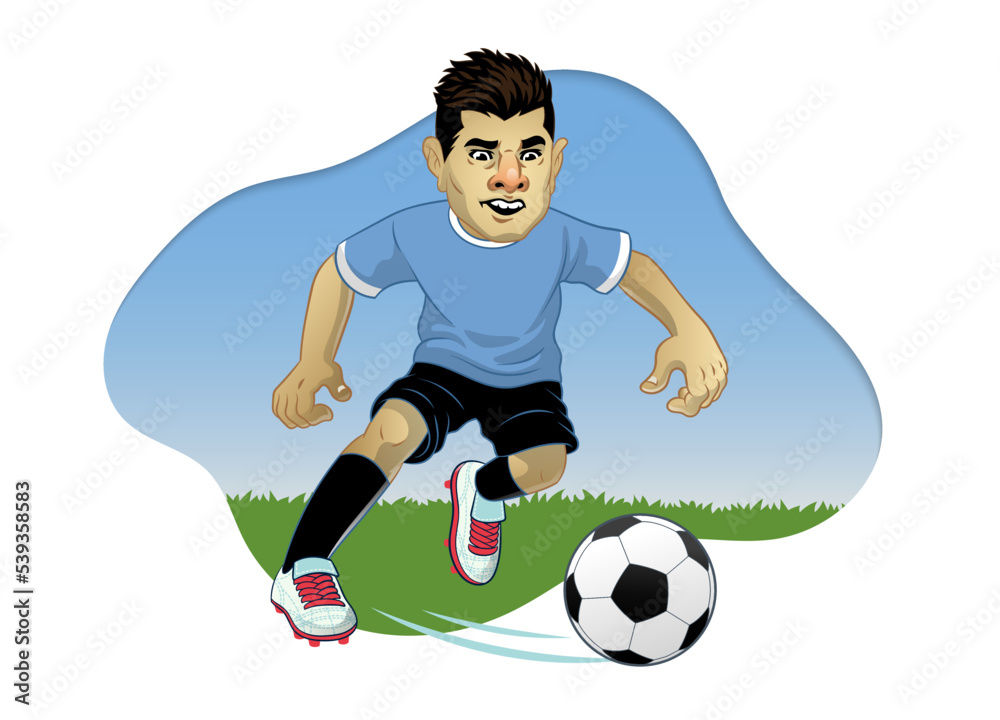 Football Player Cartoon Dribbling the Ball