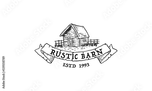 rustic barn logo, Vintage Label Logo Design, barn house line art logo illustration design