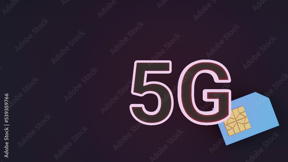 5G High Speed Network SIM Card Against Purple Background. 5G High Speed Network SIM Card Against Purple Background.