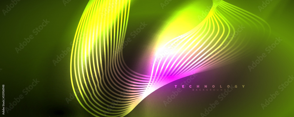 Techno neon wave lines, dynamic electric motion, speed concept. Templates for wallpaper, banner, background, landing page, wall art, invitation, prints Techno neon wave lines, dynamic electric motion, speed concept. Templates for wallpaper, banner, background, landing page, wall art, invitation, prints