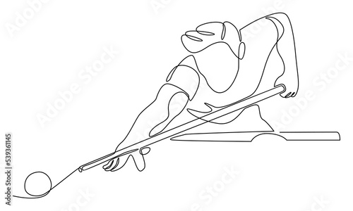 Continuous line of young man playing pool billiards