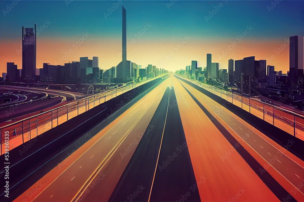 Fototapeta premium empty highway with cityscape and skyline of qingdao,China.