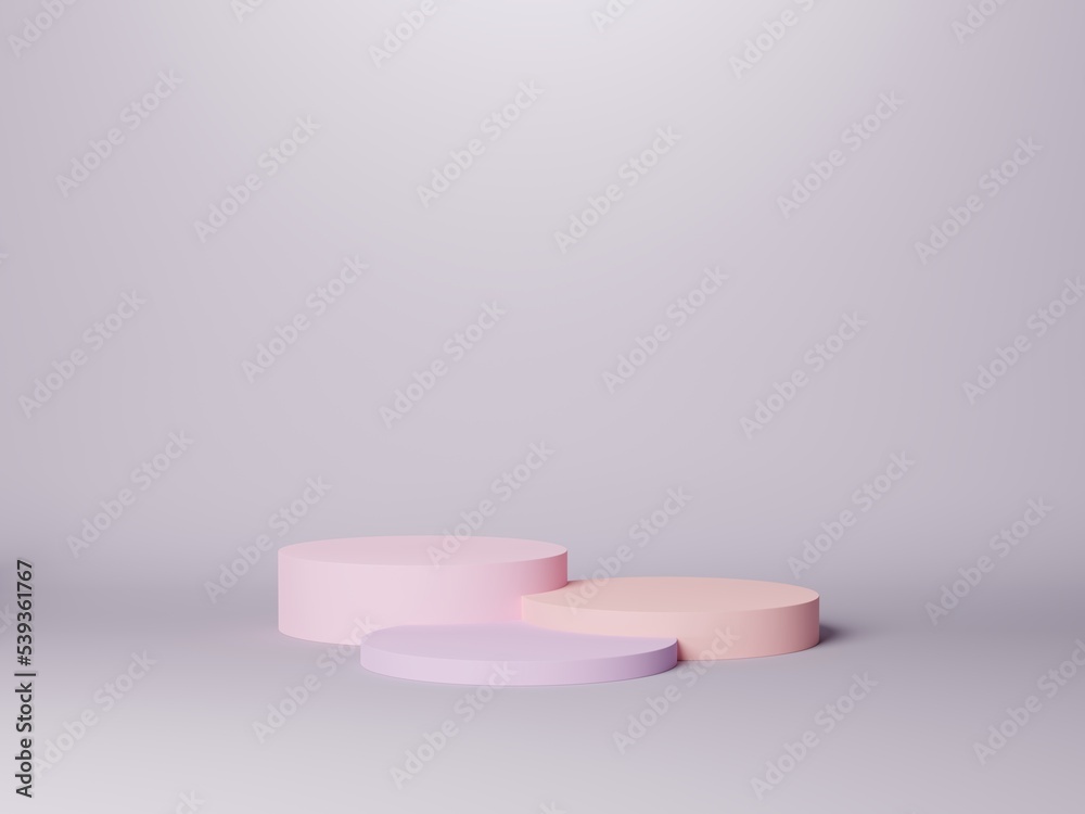 Podium colors. Gray background. Podium pastel. 3D podium. 3D rendering. Podium colors. Gray background. Podium pastel. 3D podium. 3D rendering.