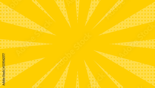 Yellow pop art background with halftone dots and rays.
