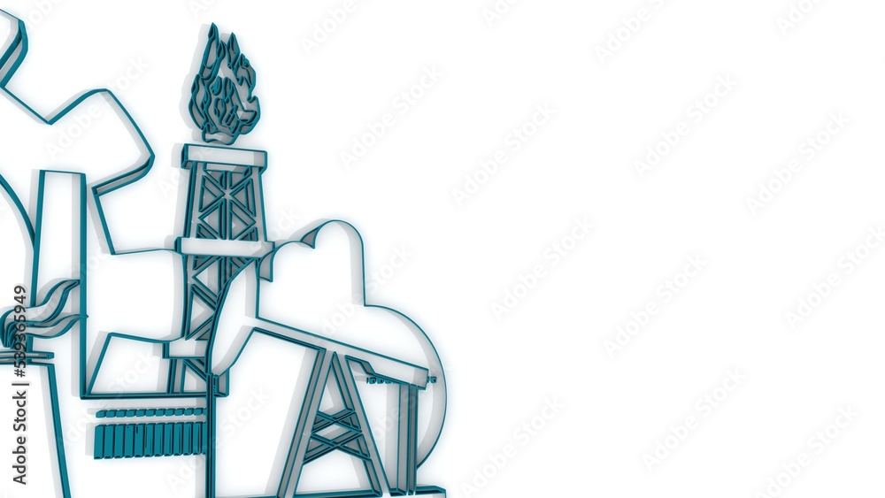 Energy and power industrial concept. Industrial icons and gear. 3D render Energy and power industrial concept. Industrial icons and gear. 3D render