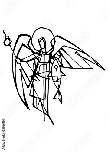  Hand drawn illustration of Saint Raphael the Archangel.