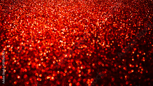 Red Blur Glitter Effect Bokeh Light Background,Abstract Overlay Dark Texture Spark Backdrop for Party Christmas in Night,Defocused Sparkle Glow Pattern Design Decoration Happy New Year2023.