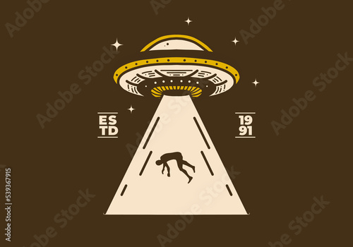 Vintage art illustration of a ufo suck a human