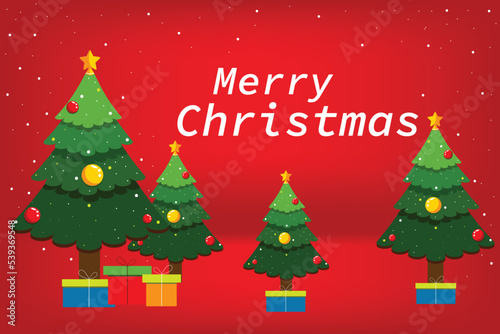 Red Christmas Vector Background Santa Claus Tree Christmas Gifts