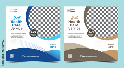 Medical social media post template, health banner template for social media, medical square ad design