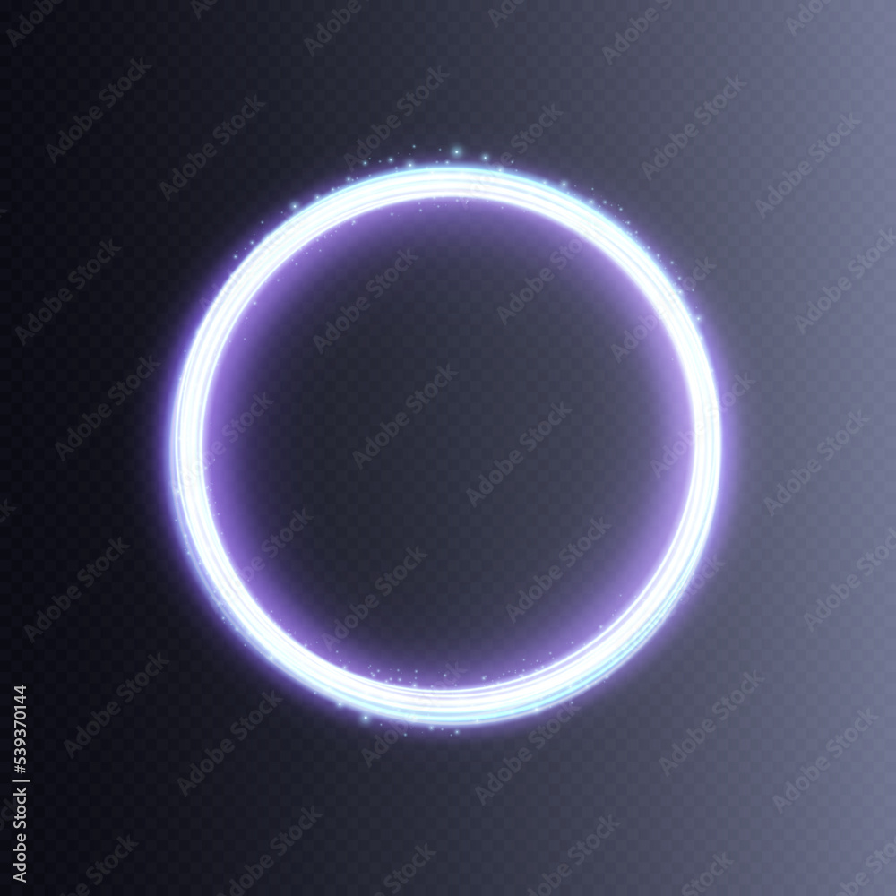 Luminous ring with bright illumination. Round abstract frame with glitter, advertising and design element. Vector illustration.