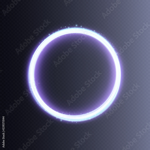 Luminous ring with bright illumination. Round abstract frame with glitter, advertising and design element. Vector illustration.