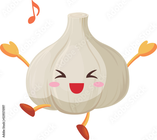 とても喜んでいるかわいいニンニクのキャラクターのイラスト