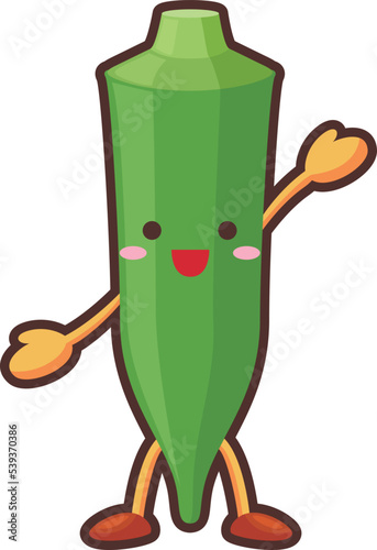 手を挙げるかわいいオクラのキャラクターのイラスト