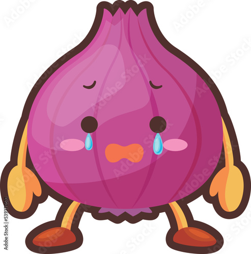 涙を流すかわいい紫玉ねぎのキャラクターのイラスト