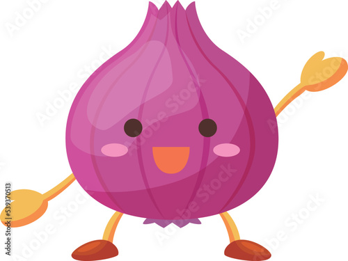 手を挙げるかわいい紫玉ねぎのキャラクターのイラスト