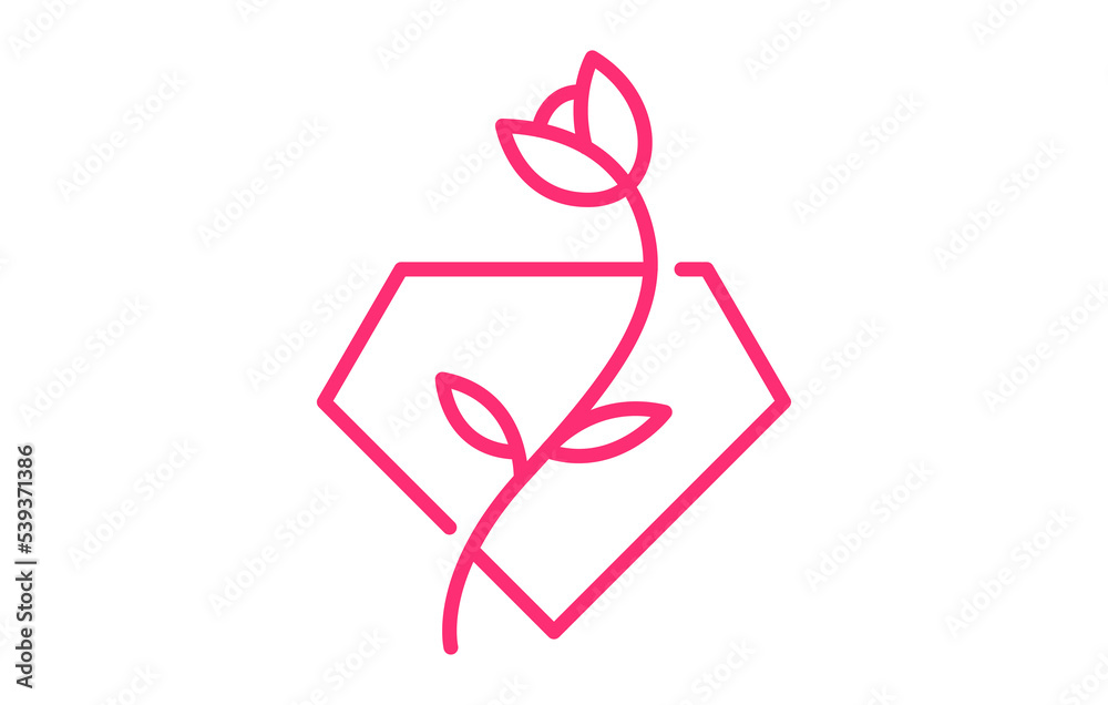 Diamond Flower Nature Line Logo Design Template
