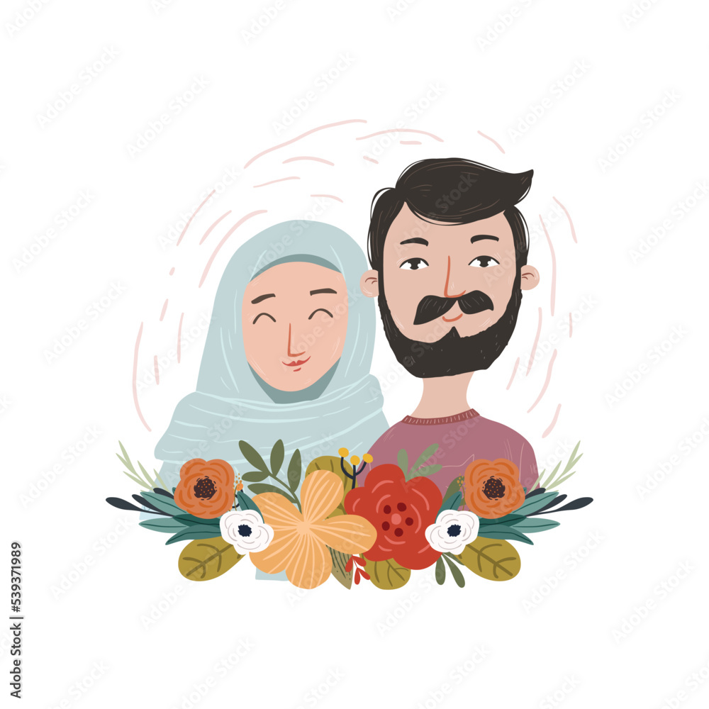 Illustration of Cute loving couple, cute face design