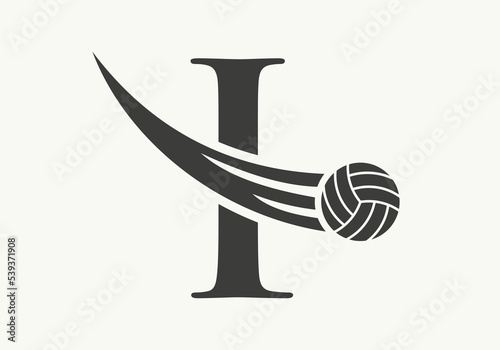 Letter I Volleyball Logo Design Sign. Volleyball Sports Logotype Symbol Vector Template