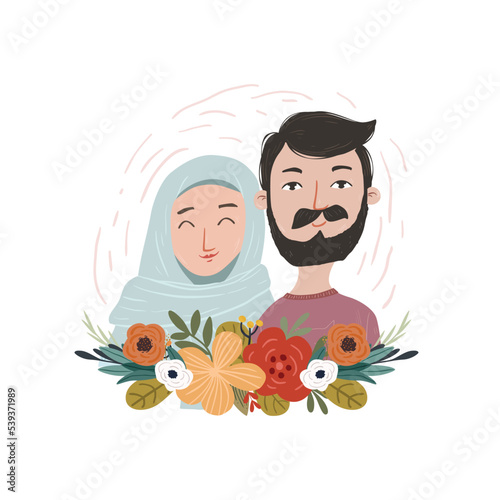 Illustration of Cute loving couple, cute face design