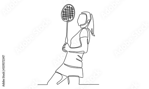 Continuous line of woman badminton player