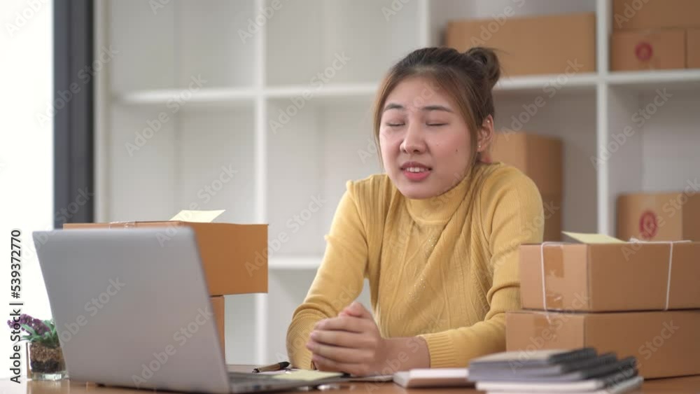 Asian teenager owner business woman work at home for online shopping and sale. Asian teenager owner business woman work at home for online shopping and sale.
