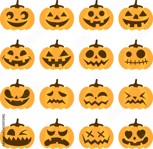 ハロウィンかぼちゃのベクターイラストアイコンセット素材