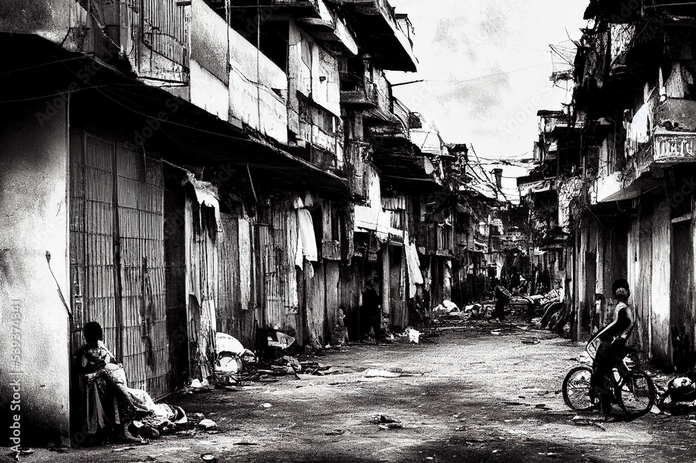 Street of poor neighborhood in the city. Slum. Favela.