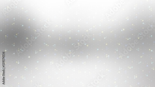 Silver triangle network on airy light grey defocus background. Irregular digital abstract template. Polygonal geometric pattern.