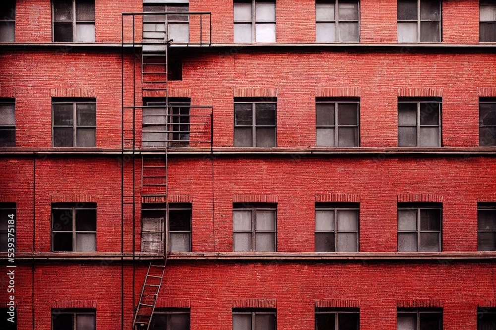 Fototapeta premium A fire escape on an old brick building in urban landscape.