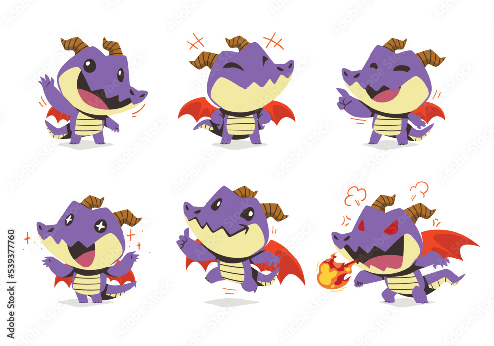 set of cute Dragon cartoon mascot character