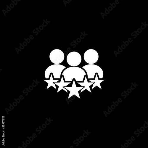 Team and 5 stars symbol icon isolated on dark background