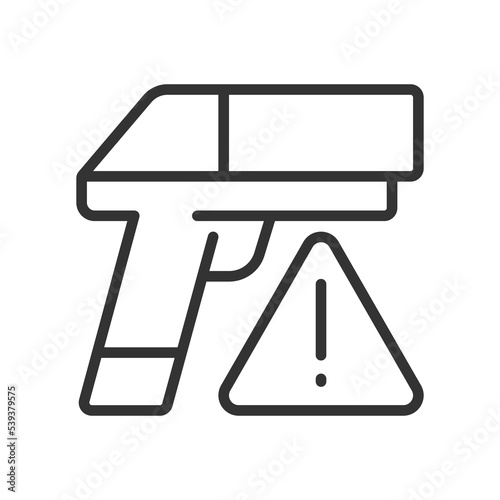 Small arms smuggling linear icon. Weapon trafficking. Contraband. Thin line customizable illustration. Contour symbol. Raster isolated outline drawing
