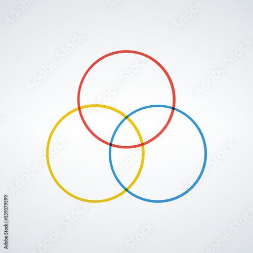 Three overlapping circles infographic icon. Template for diagram, graph, presentation and chart. Business concept with three options, parts, steps or processes. Vector illustration.
