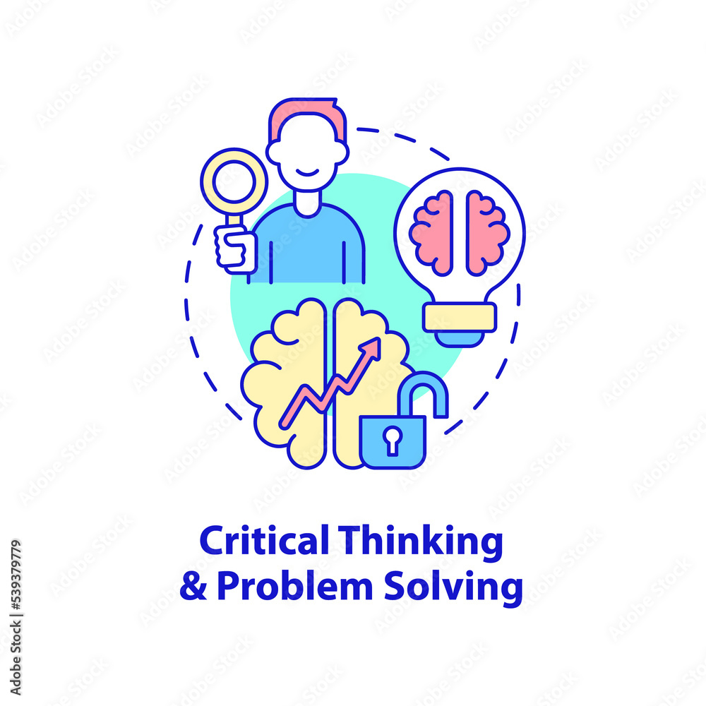 Critical thinking and problem solving concept icon. Management skills abstract idea thin line illustration. Isolated outline drawing Critical thinking and problem solving concept icon. Management skills abstract idea thin line illustration. Isolated outline drawing